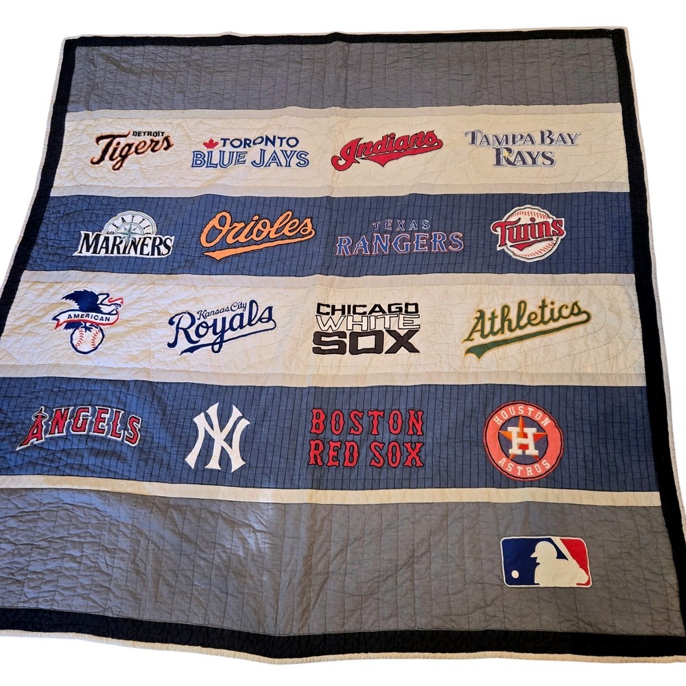 Pottery Barn PB teen MLB American League Quilt Full Baseball Team Logos Patch